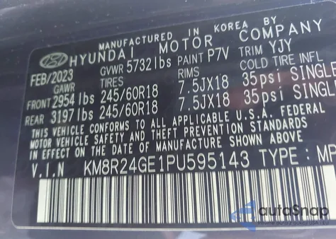 2023 Hyundai Palisade Sel z USA, uszkodzony, nr VIN KM8R24GE1PU595143